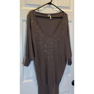 Studio Y Women Blouse Sz L Mauve V Neck Sequins 3/4 Sleeve